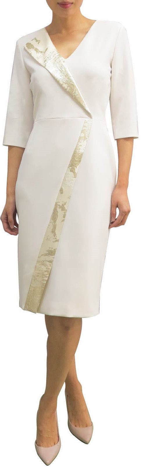 Fee G Cream and Gold Tuxedo Style Dress